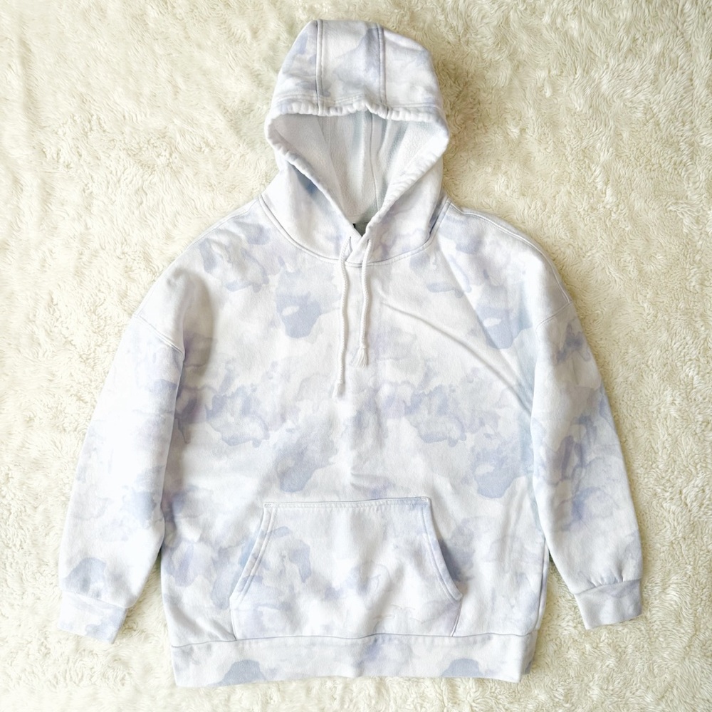 Lazypants Woman White Purple Dye Oversized Hoodie Sweater SMALL Boho Cozy Casual